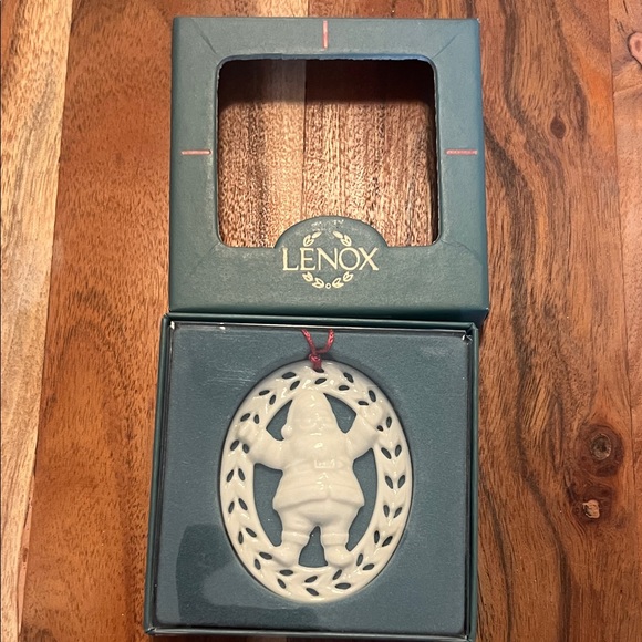 Lenox Cream Santa Ornament with Red Ribbon - Picture 1 of 2